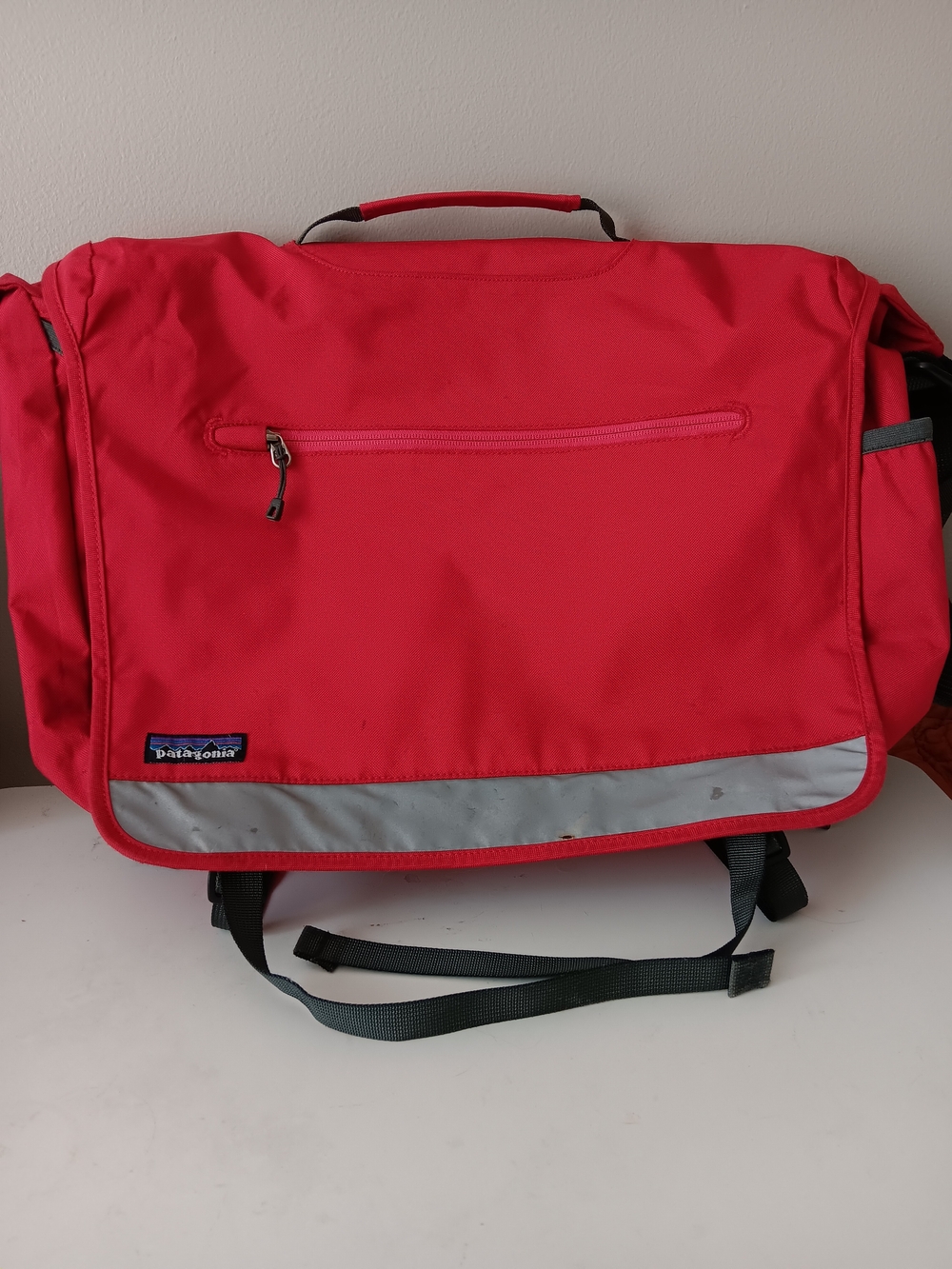 Patagonia Red Messenger Bag with Reflective Trim